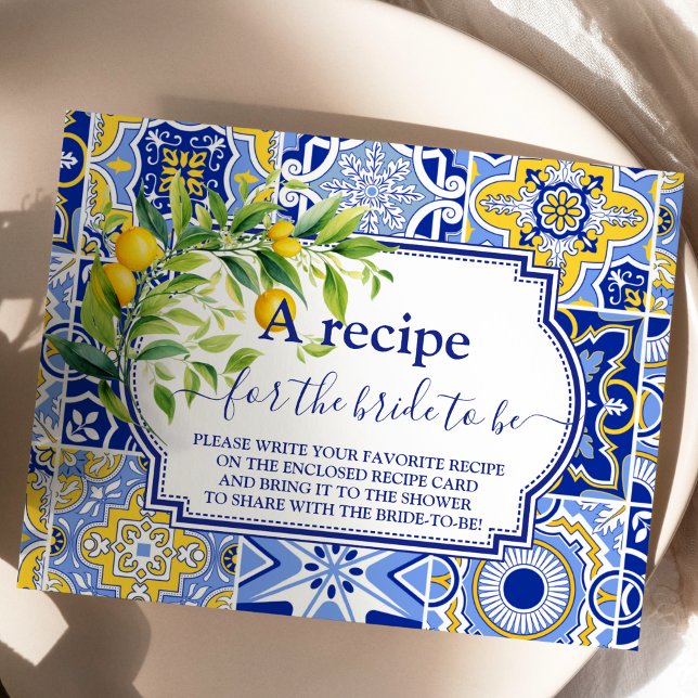 Lemon Main Squeeze Bridal Shower Recipe Enclosure Card (Creator Uploaded)