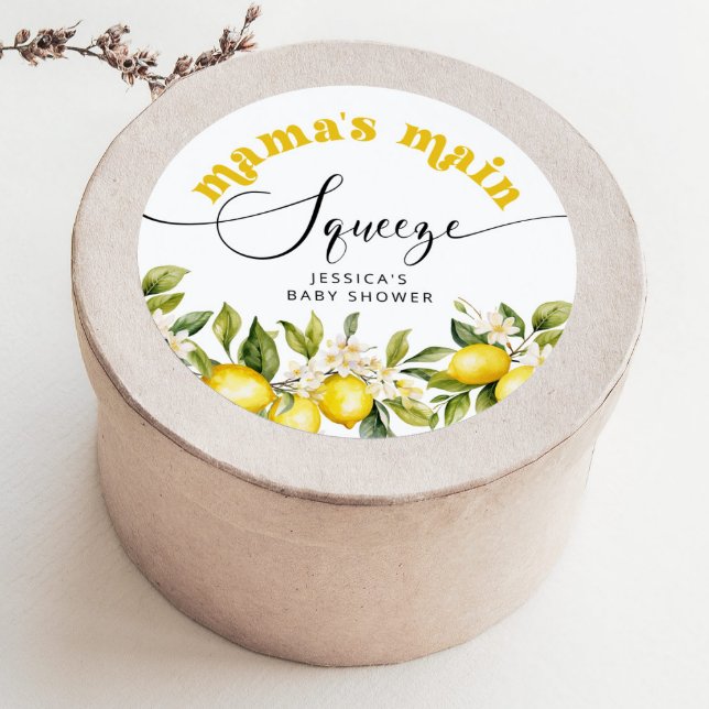 Lemon mamas main squeeze baby shower classic round sticker (Creator Uploaded)