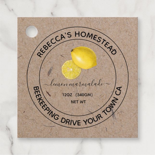  Lemon  Marmalade Kraft Paper Canning Jar Labels  (Front)