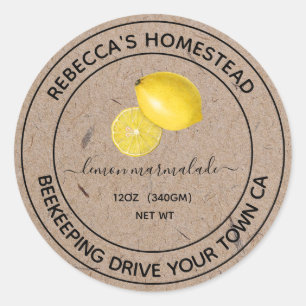 Lemon  Marmalade Kraft Paper Canning Jar Labels