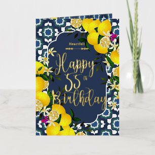 Lemon Mediterranean 55th Birthday Navy Foil Greeting Card