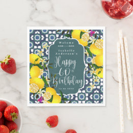 Lemon Mediterranean 60th Birthday Navy Napkin