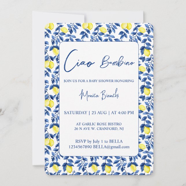 Lemon Mediterranean Baby Shower Invitation (Front)