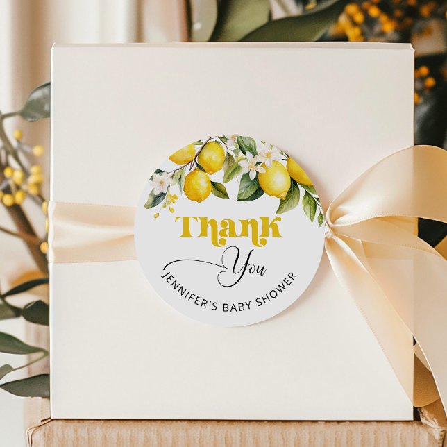 Lemon mediterranean baby shower thank you classic round sticker (Creator Uploaded)