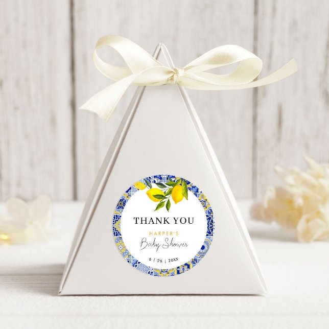 Lemon Mediterranean Baby Shower Thank You Favour Classic Round Sticker (Creator Uploaded)