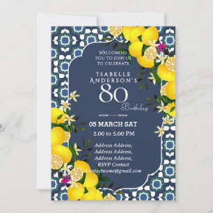 Lemon Mediterranean Blue 80th invitation