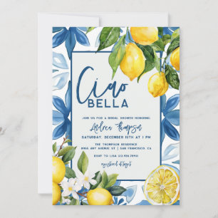 Lemon Mediterranean Blue Tile Bridal Shower Invitation