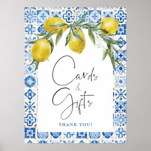 Lemon Mediterranean Blue Tile Cards Gifts Poster