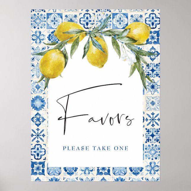 Lemon Mediterranean Blue Tile Favours Poster (Front)