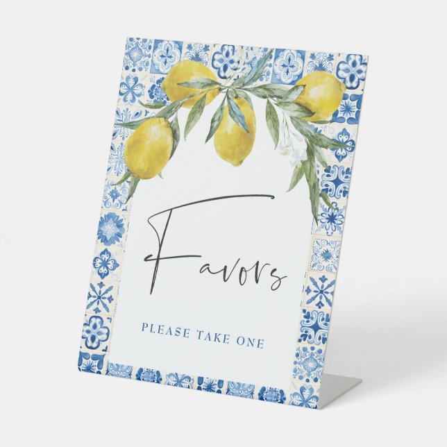 Lemon Mediterranean Blue Tile Favours Sign (Front)