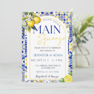 Lemon Mediterranean Blue Tiles Main SqueezeWedding Invitation