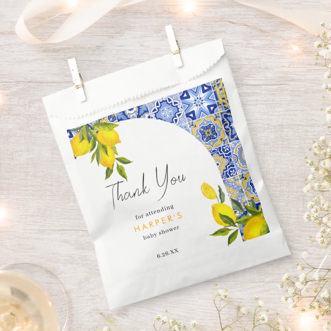 Lemon Mediterranean Boho Arch Baby Shower Favour Bags (Clipped)