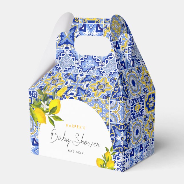 Lemon Mediterranean Boho Arch Baby Shower Favour Box (Front Side)