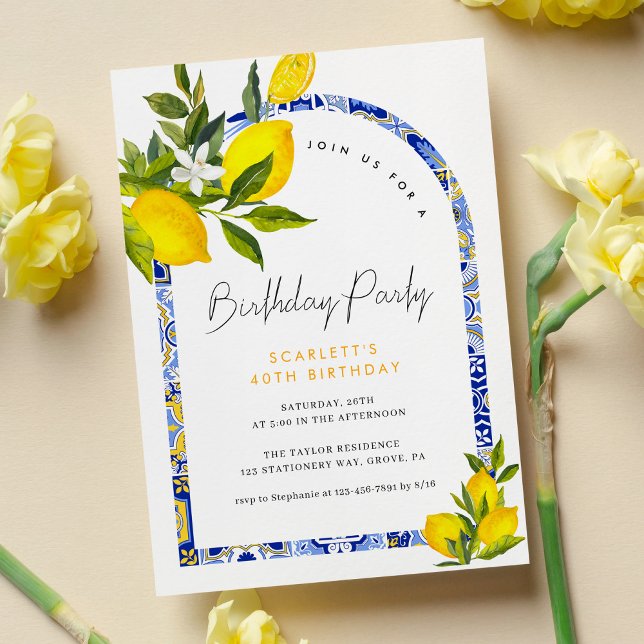 Lemon Mediterranean Boho Arch Birthday Invitation (Creator Uploaded)