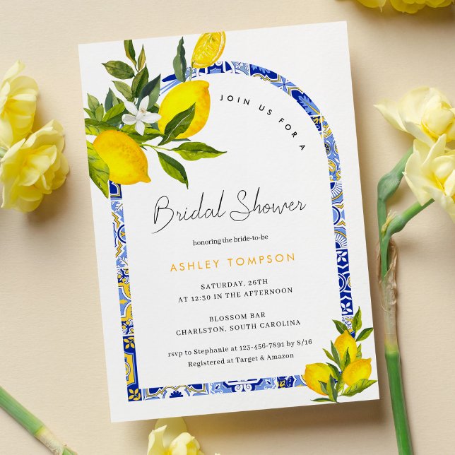 Lemon Mediterranean Boho Arch Bridal Shower Invitation (Creator Uploaded)