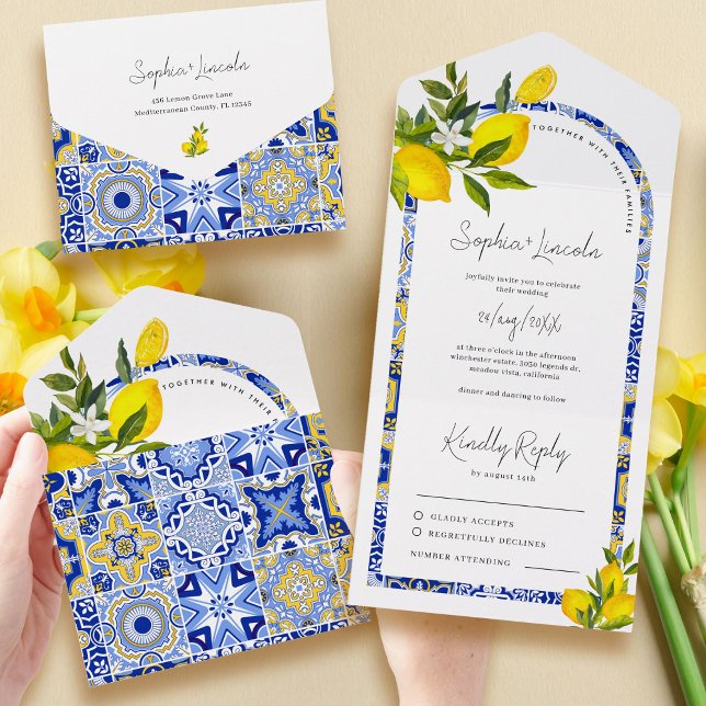 Lemon Mediterranean Boho Arch Wedding All In One Invitation (Creator Uploaded)