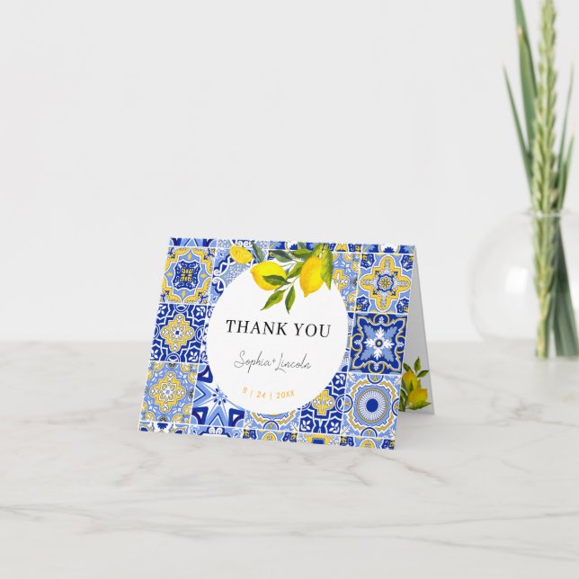 Lemon Mediterranean Boho Wedding Thank You Card (Front)
