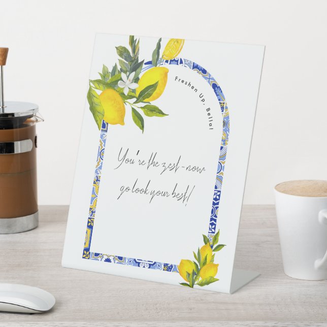 Lemon Mediterranean Bridal Shower Bathroom Sign (In SItu)