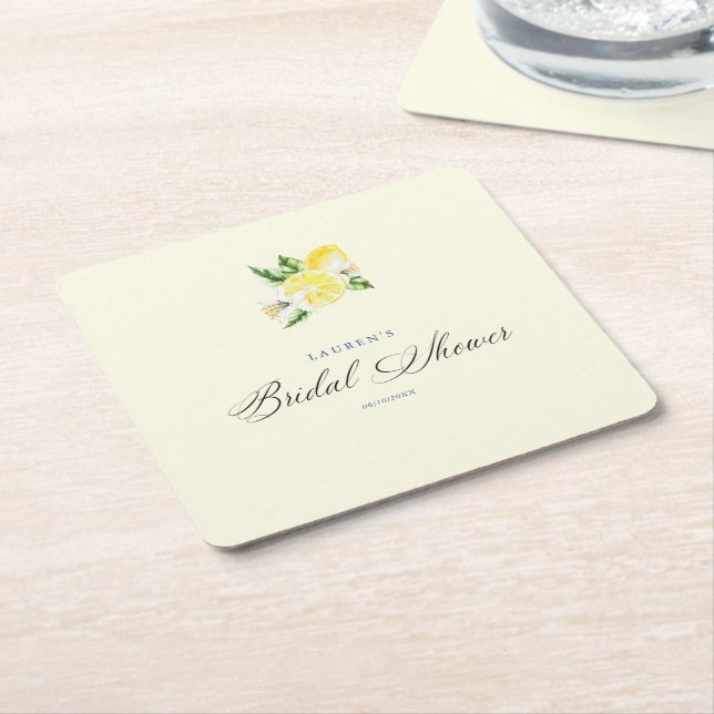 Lemon Mediterranean bridal shower italian  Square Paper Coaster (Angled)