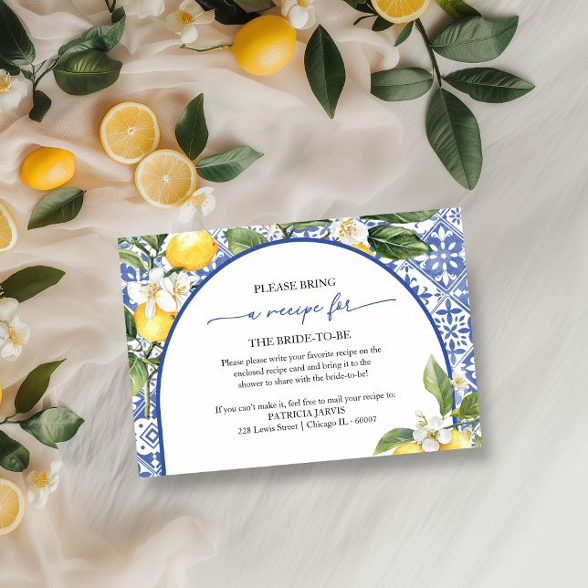 Lemon Mediterranean Bridal Shower Recipe Request Invitation (Creator Uploaded)