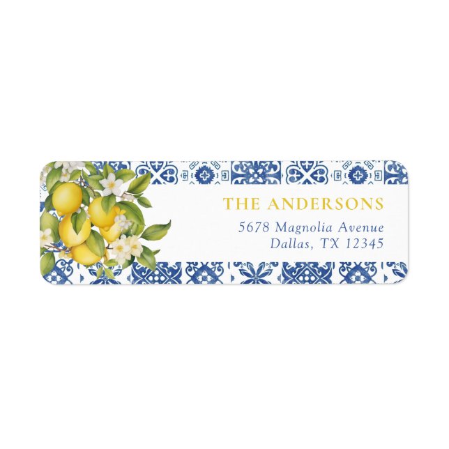 Lemon Mediterranean Bridal Shower Return Address (Front)