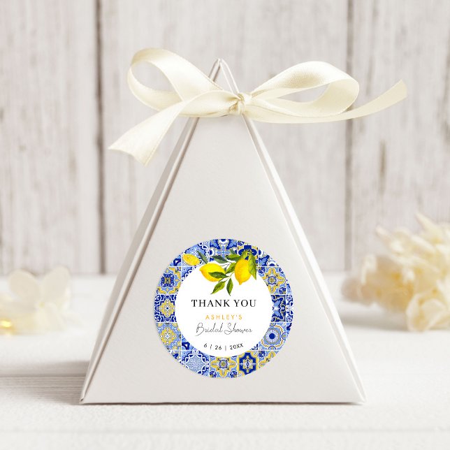 Lemon Mediterranean Bridal Shower Thank You Classic Round Sticker (Creator Uploaded)