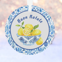 Lemon Mediterranean Buon Natale Azulejo Blue Toile