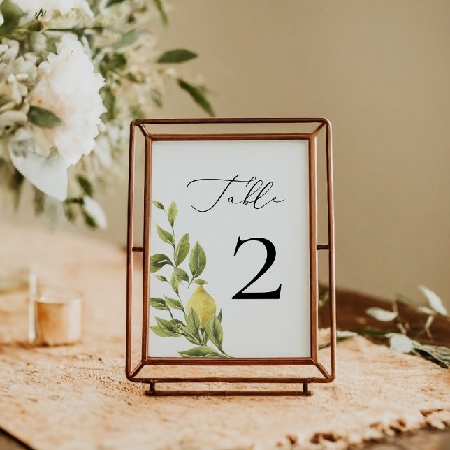 Lemon Mediterranean Calligraphy Wedding 2 Table Number (Creator Uploaded)