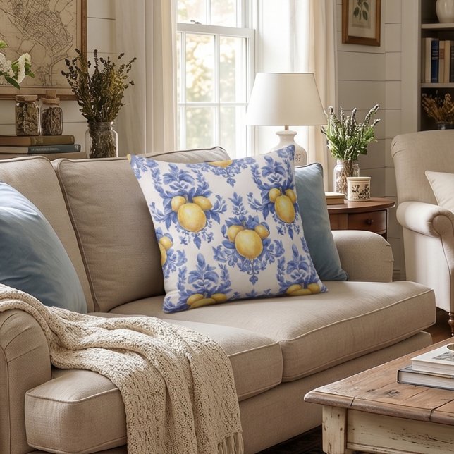 Lemon Mediterranean Citrus Pattern  Cushion (Creator Uploaded)