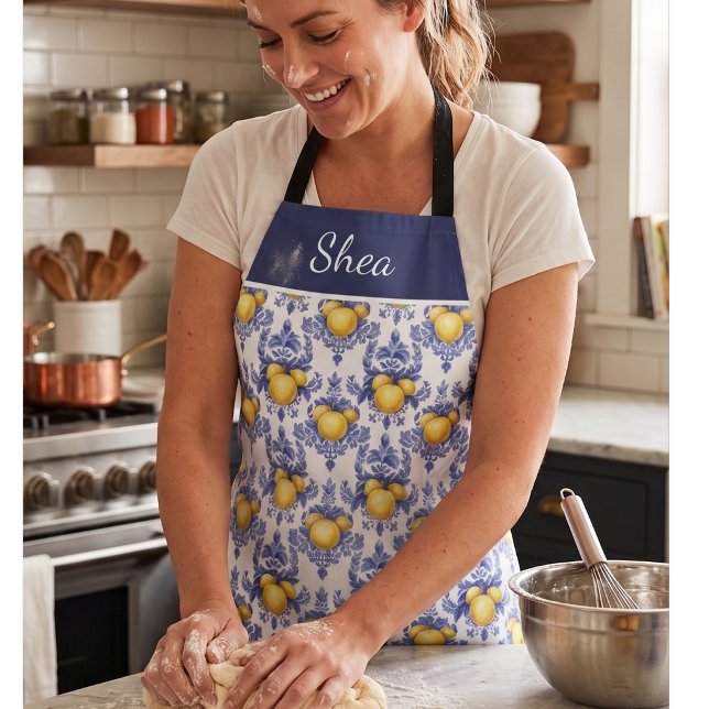 Lemon Mediterranean Citrus Pattern Design Apron (Creator Uploaded)