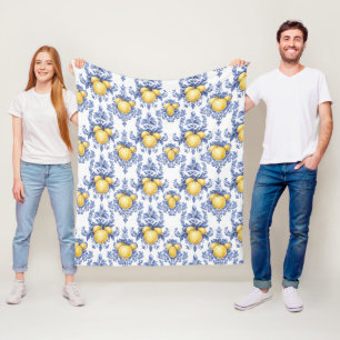 Lemon Mediterranean Citrus Pattern Fleece Blanket
