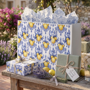 Lemon Mediterranean Citrus Pattern  Large Gift Bag