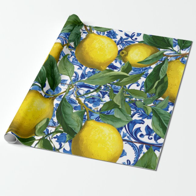 Lemon Mediterranean Decorative Gift Wrap Paper (Unrolled)