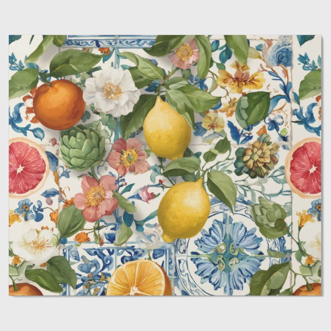 Lemon Mediterranean Decorative Gift Wrap Paper (Flat)