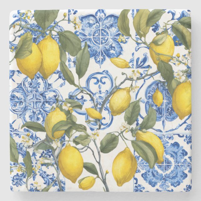 Lemon Mediterranean Decorative Stone Coaster (Front)