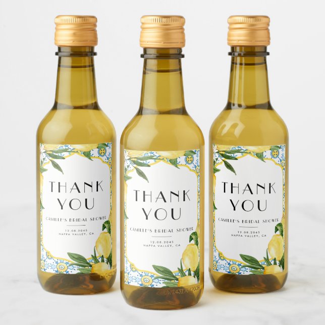 Lemon Mediterranean Frame Bridal Shower Thank You Wine Label (Bottles)