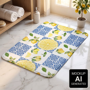 Lemon Mediterranean French Country Tile Pattern Bath Mat