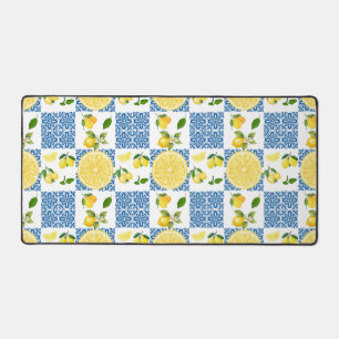 Lemon Mediterranean French Country Tile Pattern Desk Mat