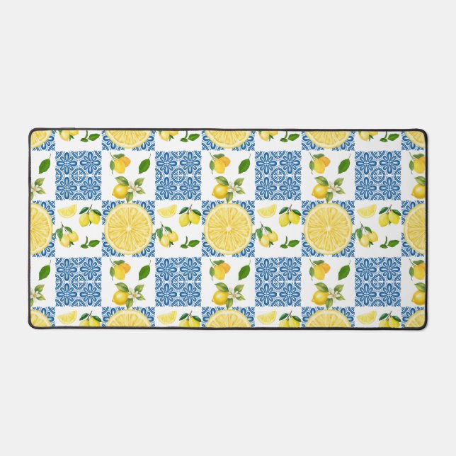 Lemon Mediterranean French Country Tile Pattern Desk Mat (Front)