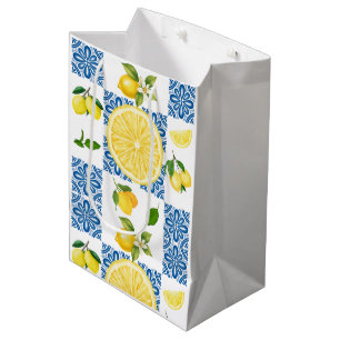 Lemon Mediterranean French Country Tile Pattern Medium Gift Bag