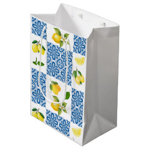 Lemon Mediterranean French Country Tile Pattern Medium Gift Bag