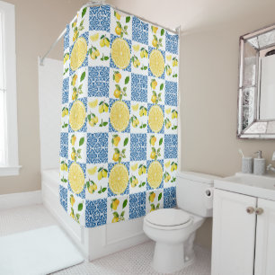Lemon Mediterranean French Country Tile Pattern Shower Curtain