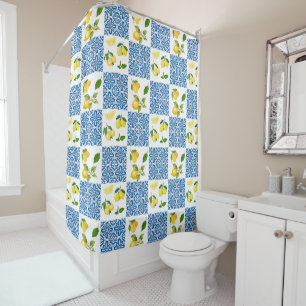 Lemon Mediterranean French Country Tile Pattern Shower Curtain