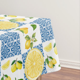 Lemon Mediterranean French Country Tile Pattern Tablecloth