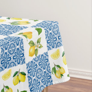 Lemon Mediterranean French Country Tile Pattern Tablecloth