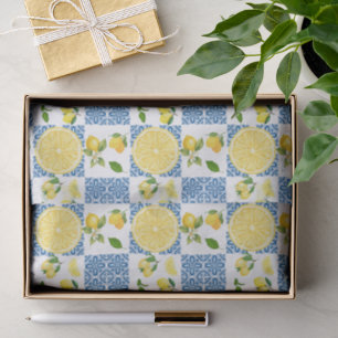 Lemon Mediterranean French Country Tile Pattern Tissue Paper