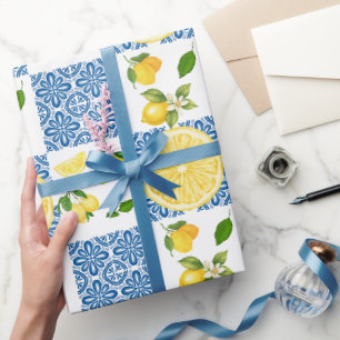 Lemon Mediterranean French Country Tile Pattern Wrapping Paper
