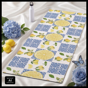 Lemon Mediterranean French Country Tile Pattern Yoga Mat