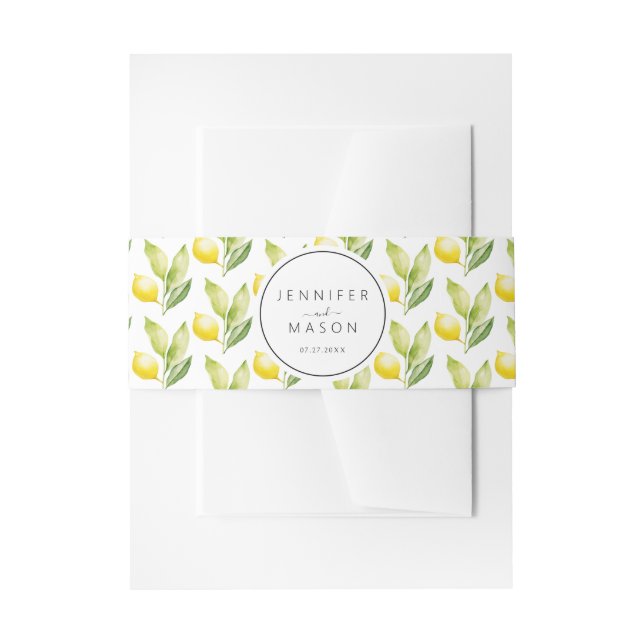 Lemon Mediterranean Italian Botanical Wedding Invitation Belly Band (Front Example)
