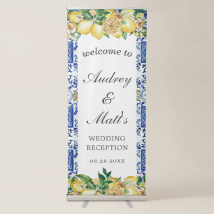 Lemon Mediterranean Mosaic Tiles Wedding Welcome Retractable Banner